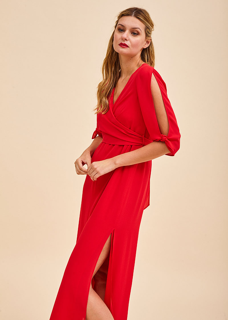 Vestido Largo Georgette | Vestido Rojo Fiesta | Samarhe Collection
